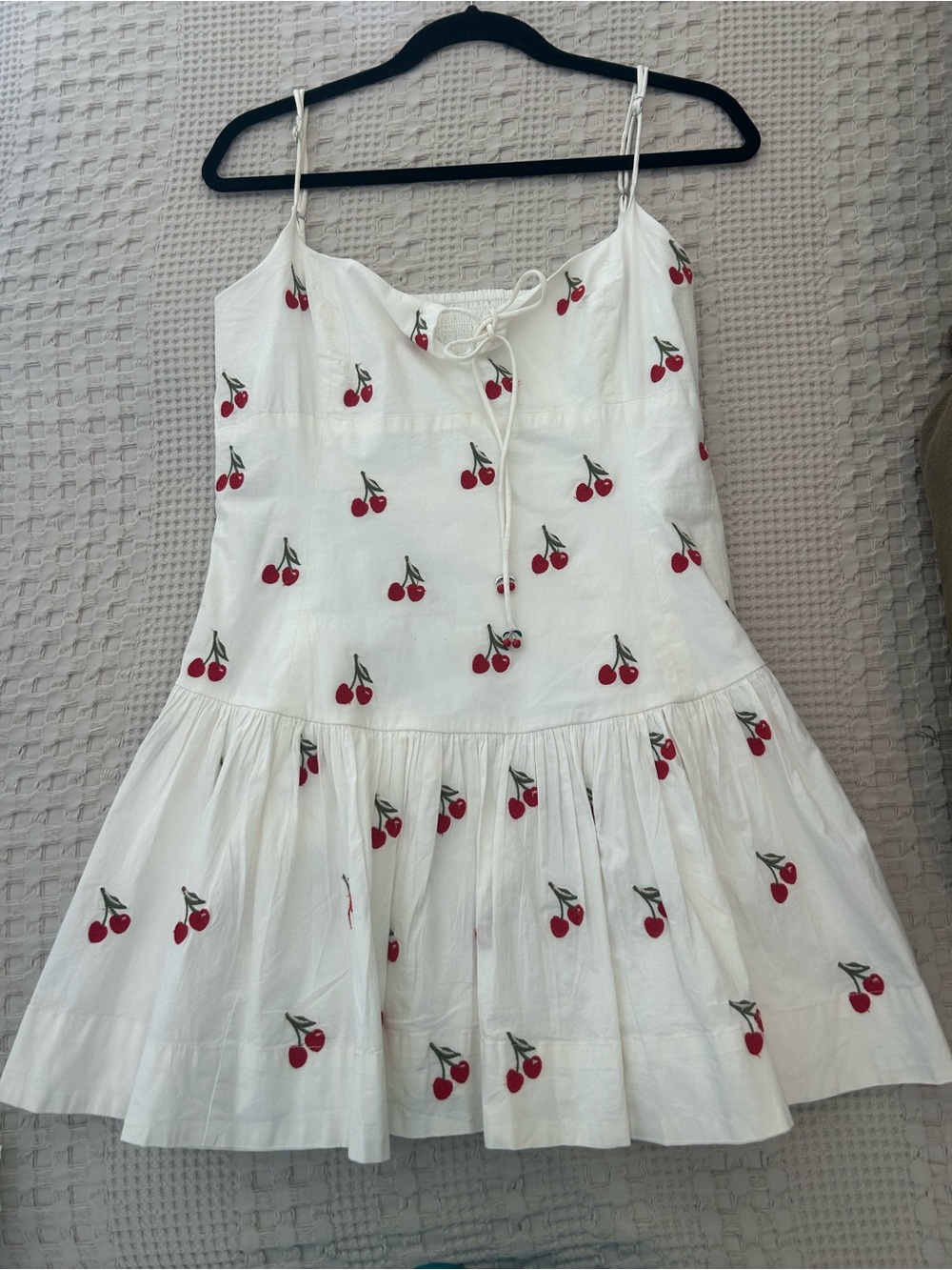 Maeve White Spaghetti-Strap Cherry Print Dress